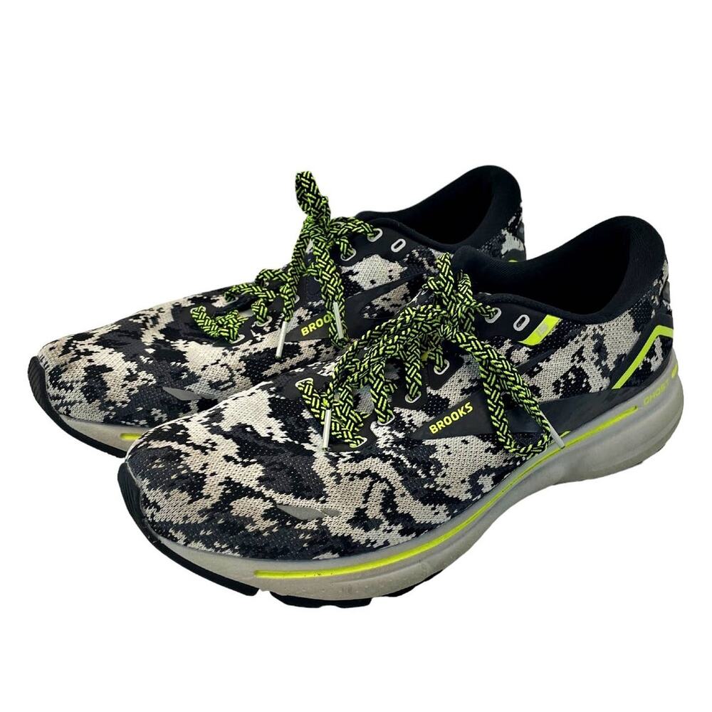 Brooks Ghost 15 Running Shoes Bl/Wh Neon Green Camo 1203801B029 SZ 12 Med B